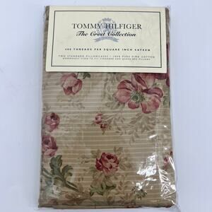Vintage Tommy Hilfiger Italy Pair of Standard Pillow Cases Floral Sateen Striped